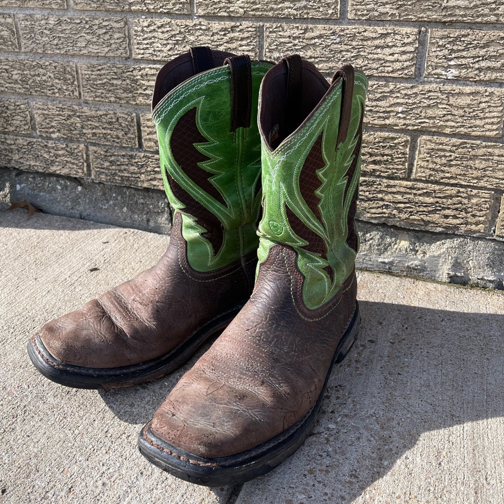 Ariat Men’s Bruin Brown WorkHog Wide Square Toe VentTEK Work Boots Size 11D